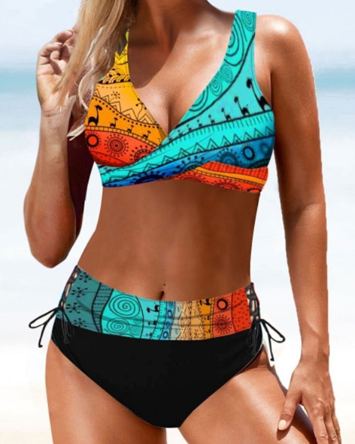 Bikini multicolor con top cruzado para mujer