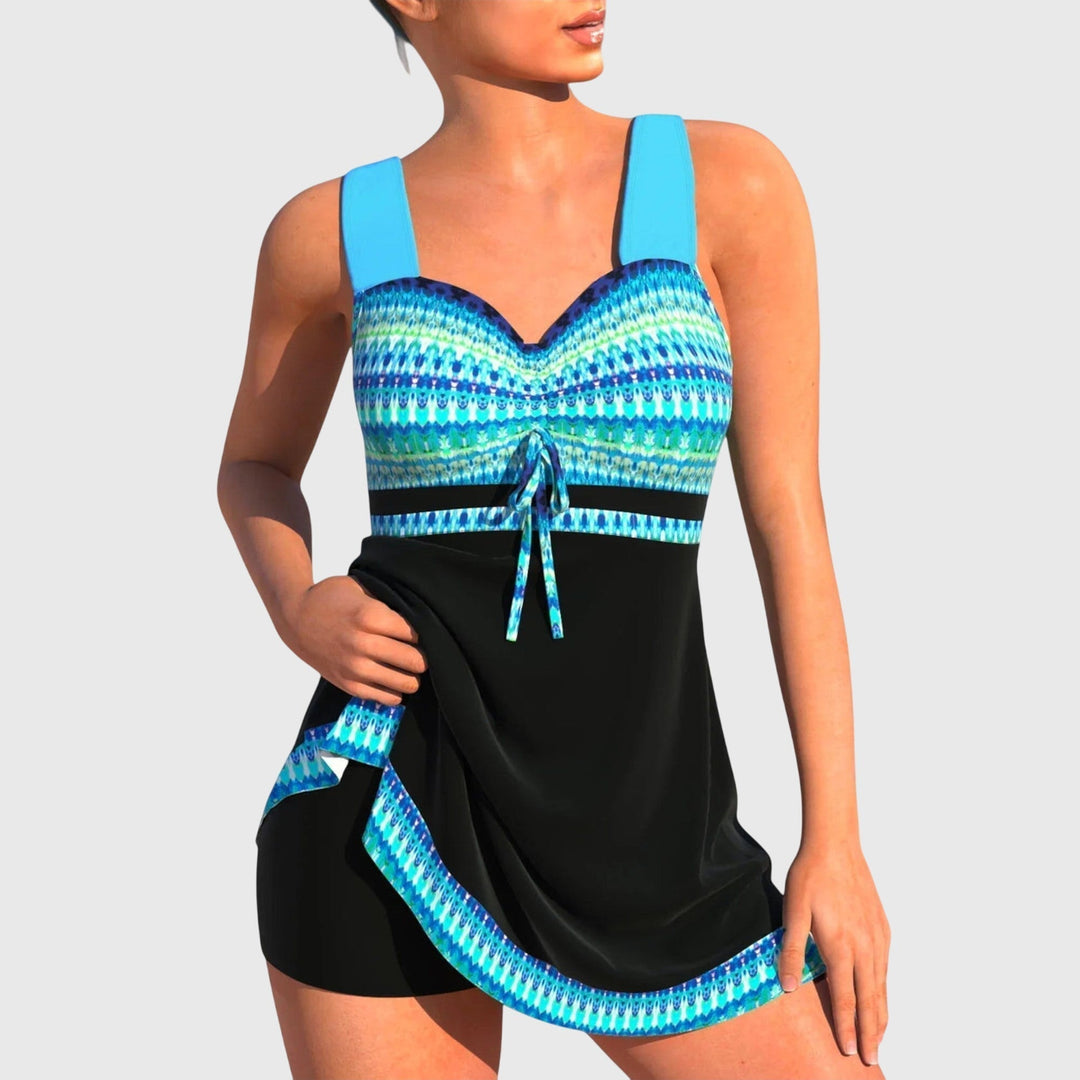 Tankini bicolor con cordón ajustable y culote para mujer