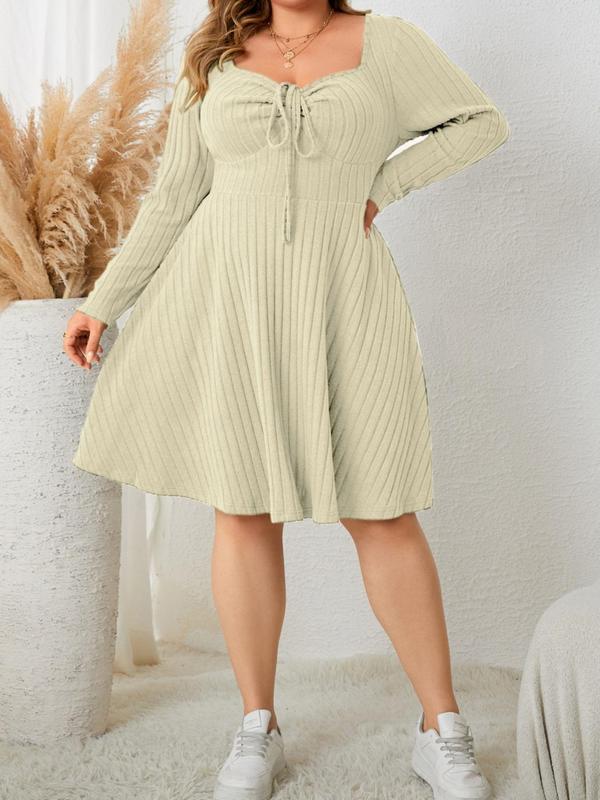 KATE™ - Plus Size A-Line Dress with Ribbed Sweetheart Neck for Autumn