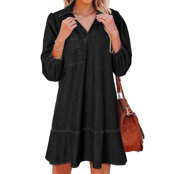 GEMMA™ – Timeless Soft Washed Denim Dress with Puff Sleeves
