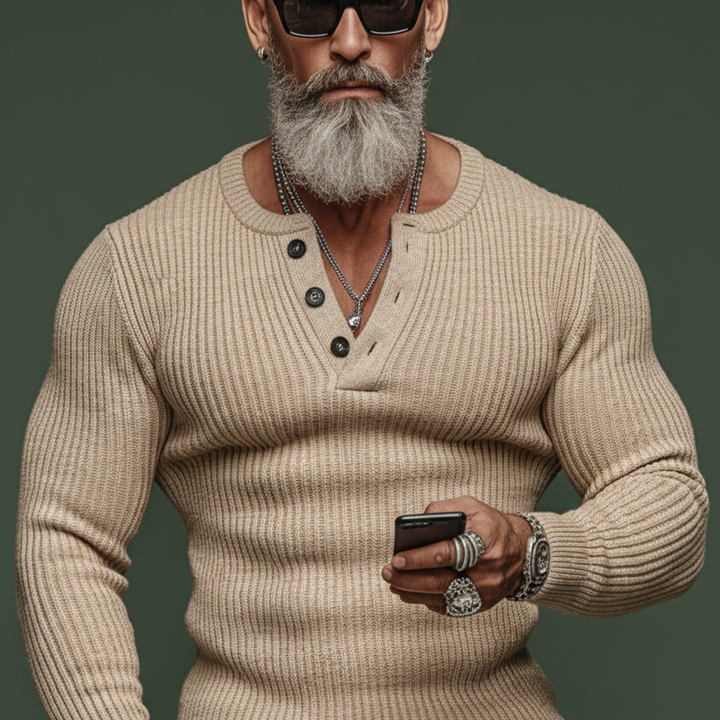 Men's Slim Fit Classic Henley Sweater with Tough Casual Style - MTA2871J6K