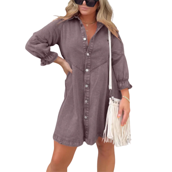 MARENE™ - Chic Washed Puff Sleeve Mini Dress