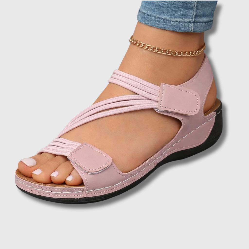 Sandalia plana elástica con velcro para mujer