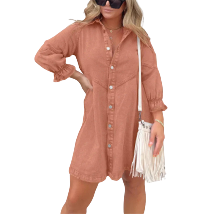 MARENE™ - Chic Washed Puff Sleeve Mini Dress