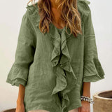 NADIA™ | Blusa con volantes y mangas acampanadas que estiliza