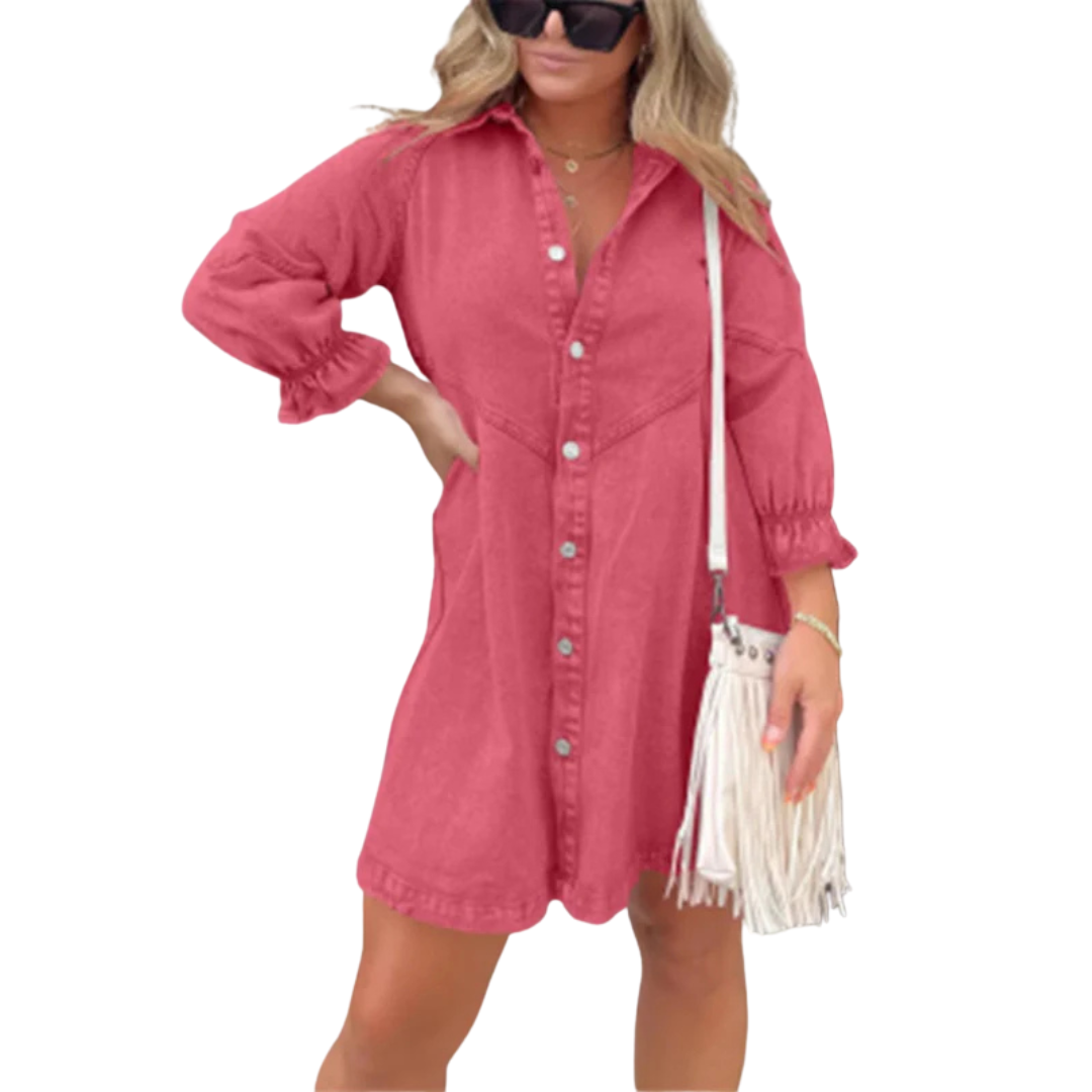 MARENE™ - Chic Washed Puff Sleeve Mini Dress