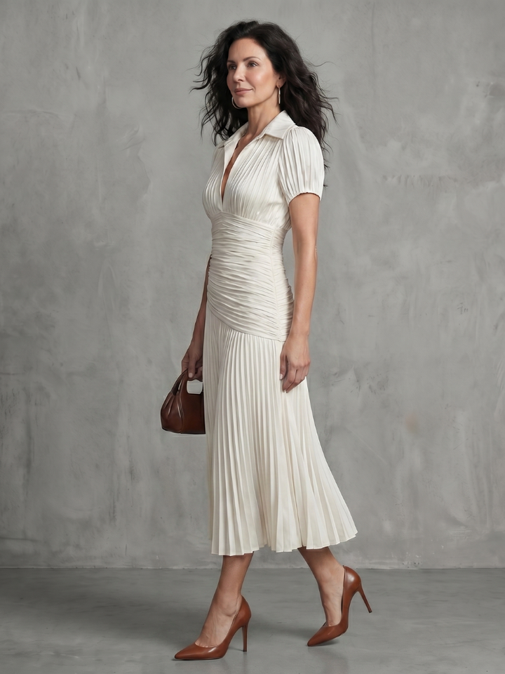 Rocío | Vestido midi con cintura plisada y rayas