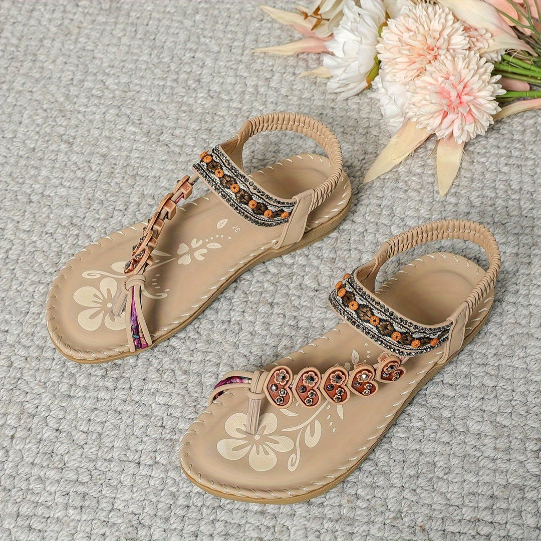 Sandalia plana boho con cuentas para mujer