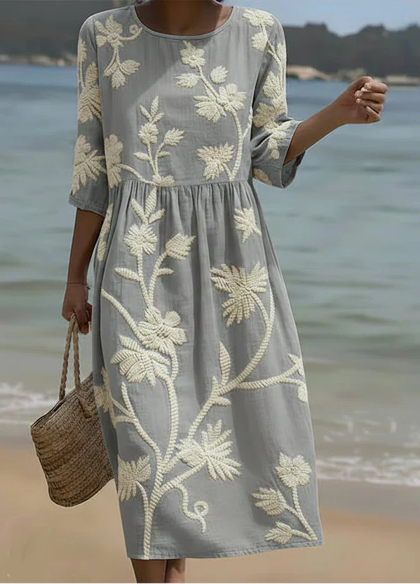 Ashley | Vestido Midi con Diseño de Plantas y Flores