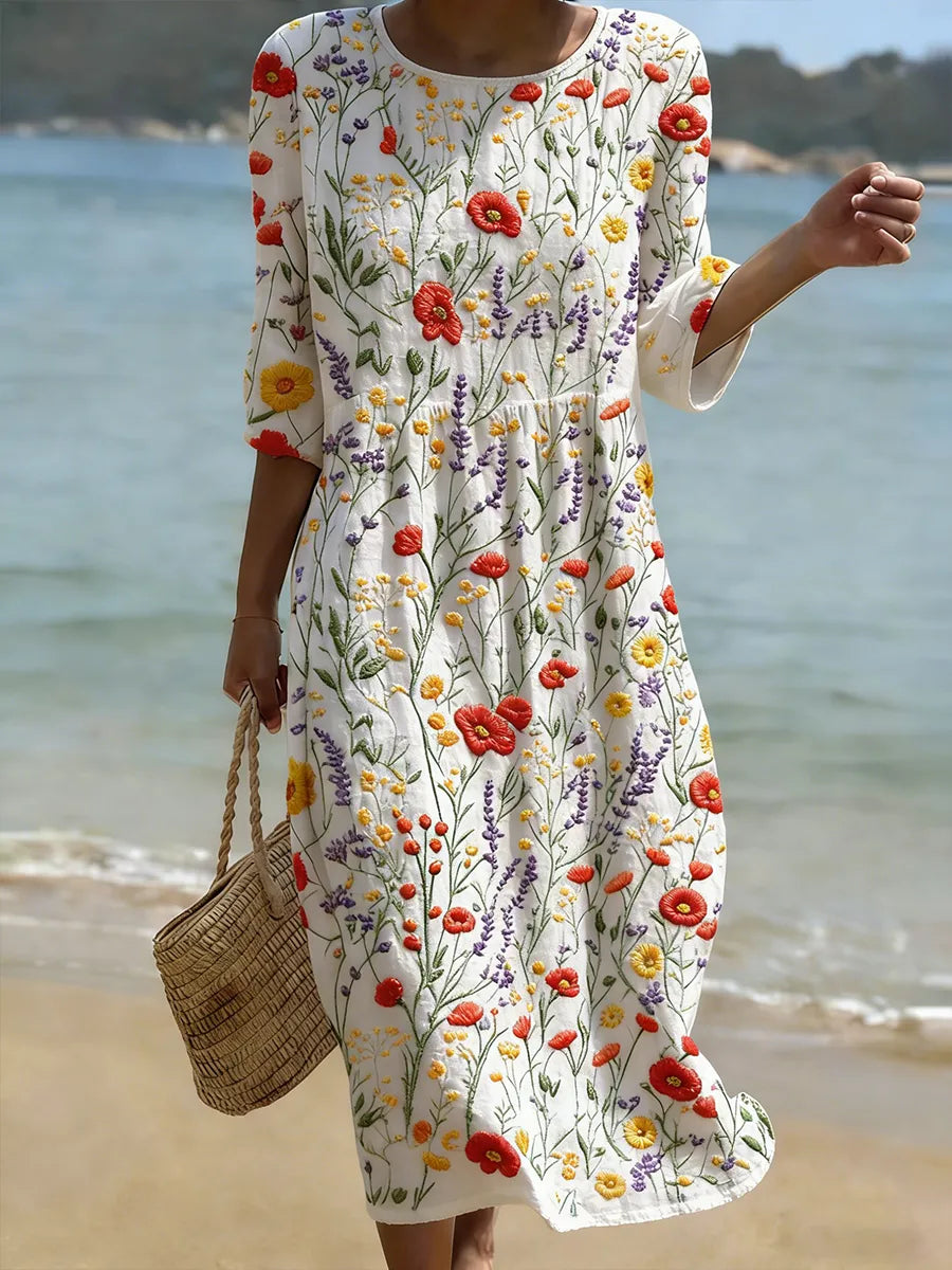 Christina | Vestido Largo Floral con Escote Redondo