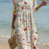 Christina | Vestido Maxi Floral de Cuello Redondo