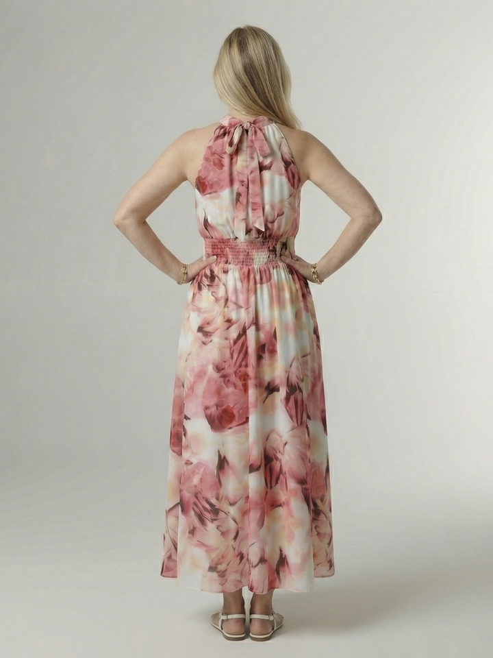 Constanza | Vestido Midi con Cuello Halter Fruncido