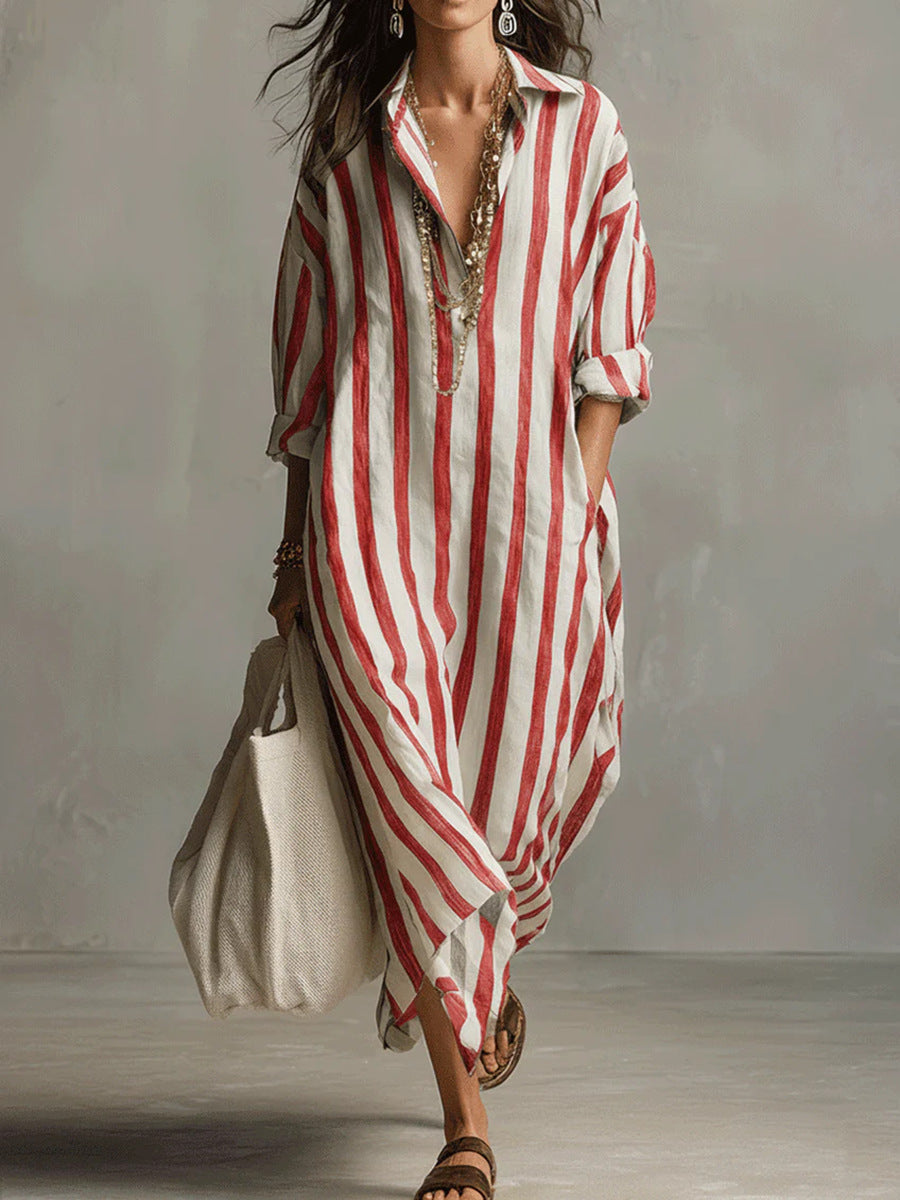 SUMMERBREEZE™ Triibuline Naiste Maxi Kleit