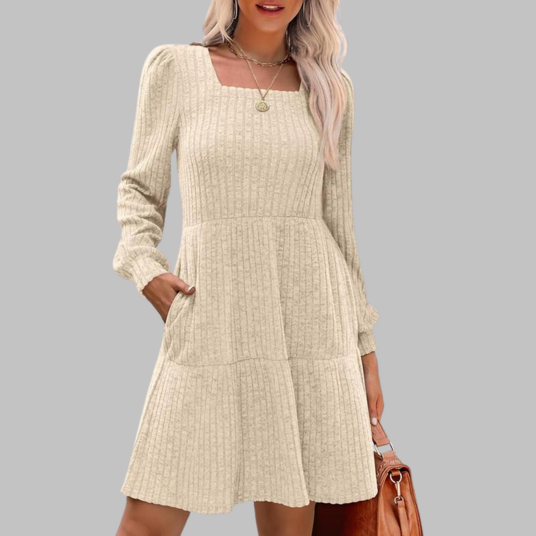 ULAN™ - Relaxed Square Neck Long Sleeve Midi Dress