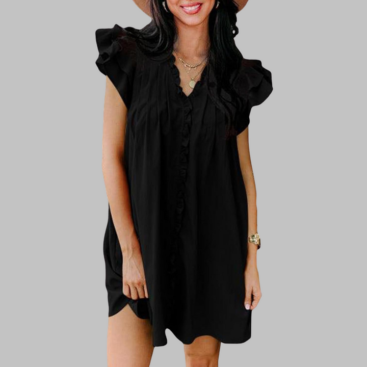 MARCElla™ - Relaxed V-Neck Ruffled Midi Dress