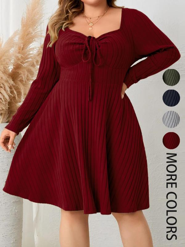 KATE™ - Plus Size A-Line Dress with Ribbed Sweetheart Neck for Autumn