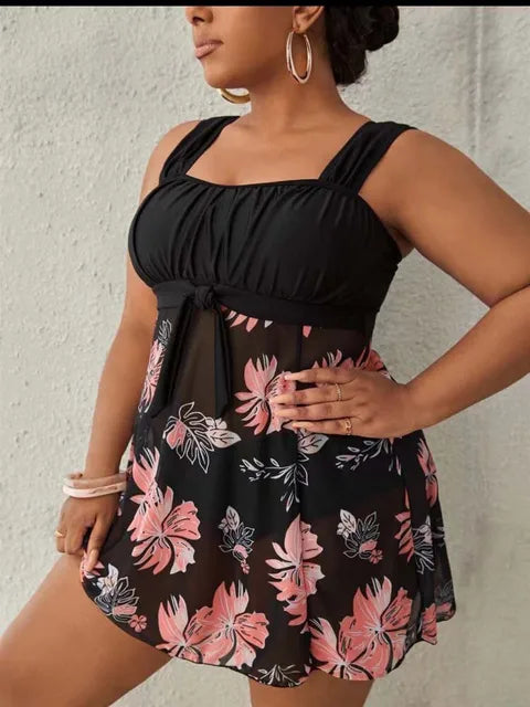 Vestido de baño con falda fruncida y estampado para mujer