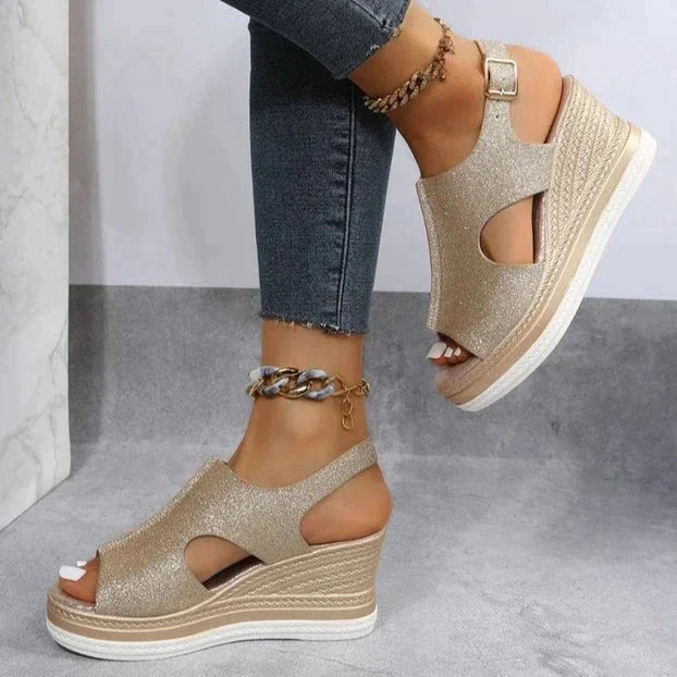 Sandalia de cuña peep-toe para mujer