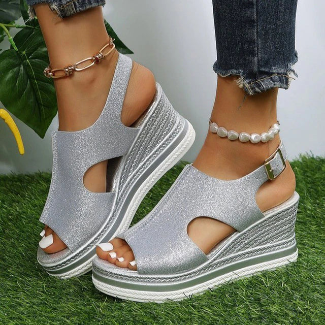 Sandalia de cuña peep-toe para mujer