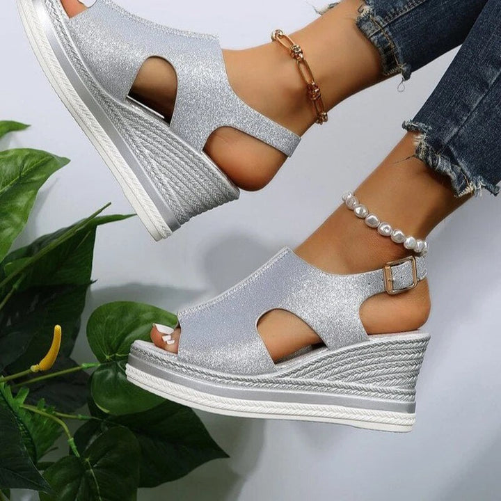 Sandalia de cuña peep-toe para mujer