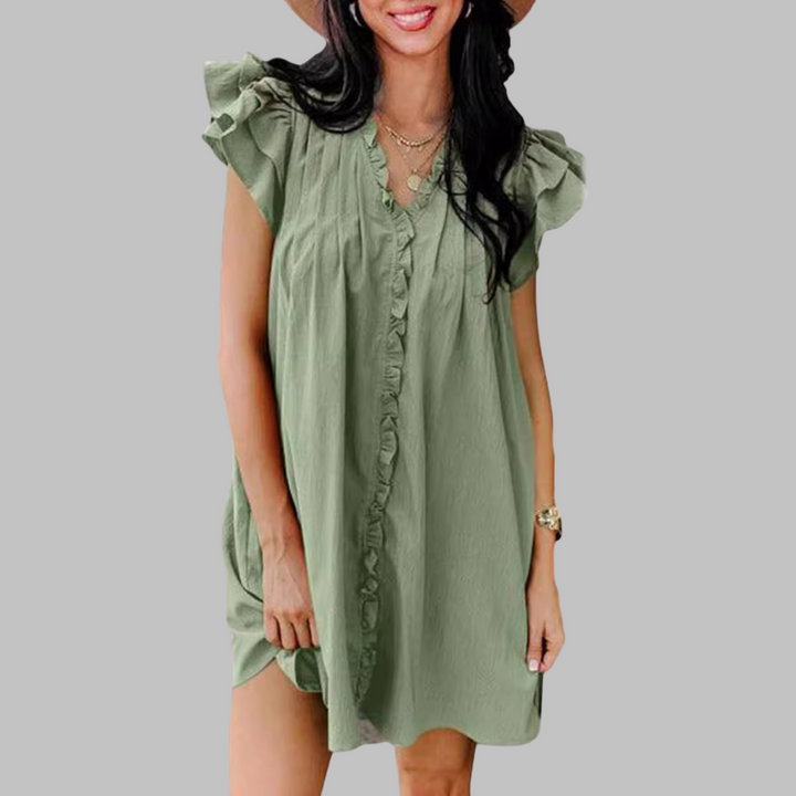 MARCElla™ - Relaxed V-Neck Ruffled Midi Dress