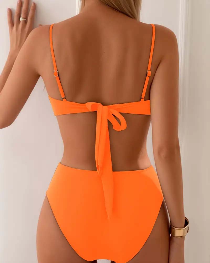 Bikini bandeau con detalle de aro y bloques de color para mujer
