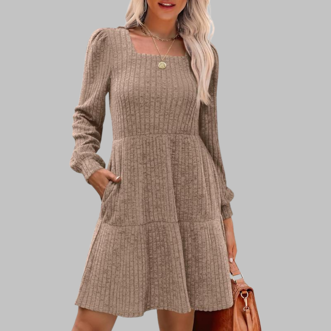 ULAN™ - Relaxed Square Neck Long Sleeve Midi Dress