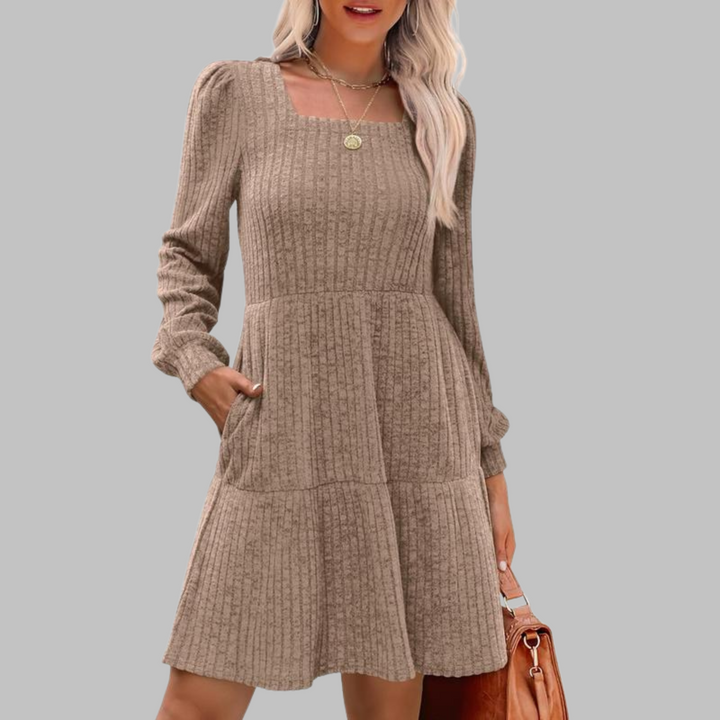 ULAN™ - Relaxed Square Neck Long Sleeve Midi Dress