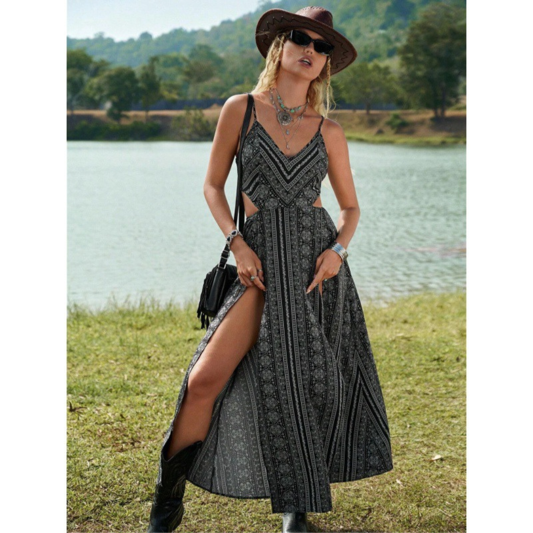 CLARINDA™ – Sleeveless Maxi Dress with Casual Deep V-Neck and Shirred Design
