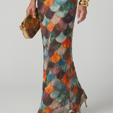Catalina | Vestido Maxi de Patrón Escala Multicolor Ajustado
