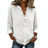 Vera | Blusa con Volantes, Escote en V y Mangas Largas