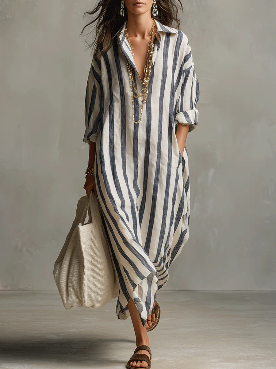 SUMMERBREEZE™ Triibuline Naiste Maxi Kleit