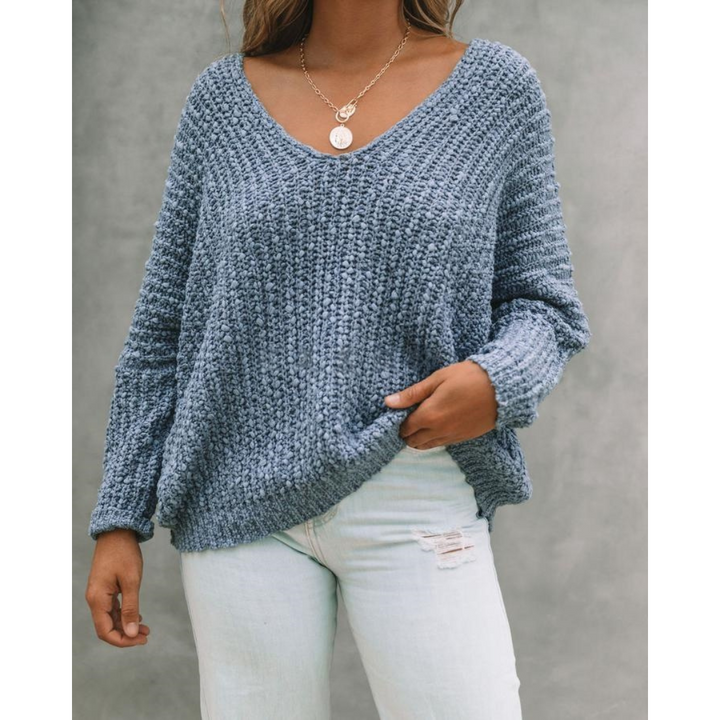 GABBY™ – Lightweight V-Neck Long Sleeve Sweater with Drop Shoulders
