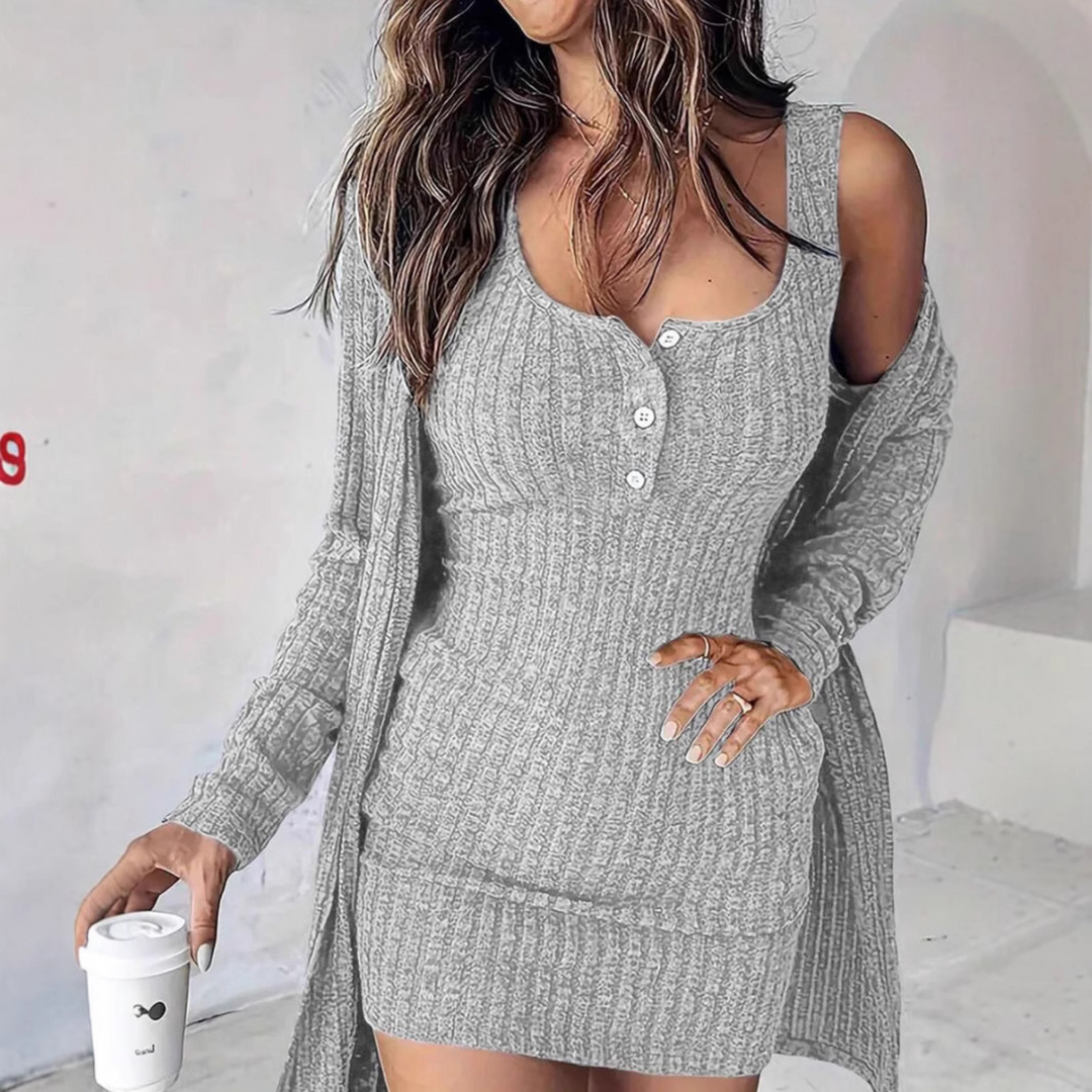 WILLA™ - Elegant Ribbed Two-Piece Dress Coat