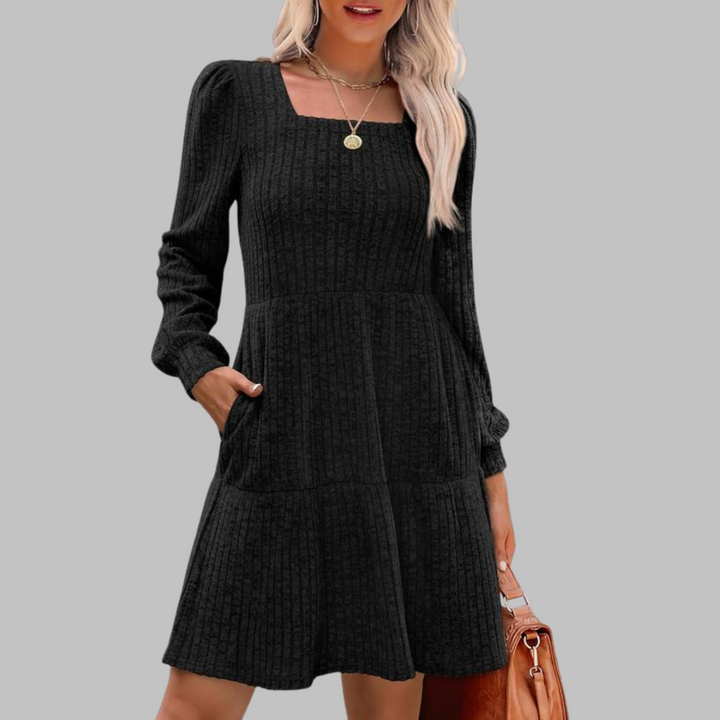 ULAN™ - Relaxed Square Neck Long Sleeve Midi Dress