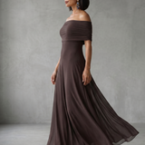 Eugenia | Vestido Midi Drapado con Hombros Descubiertos
