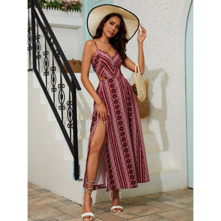 CLARINDA™ – Sleeveless Maxi Dress with Casual Deep V-Neck and Shirred Design