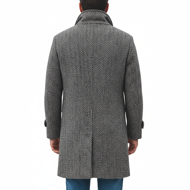 Men's Mid-Length Herringbone Blend Lapel Coat - Model MTA0605K1X