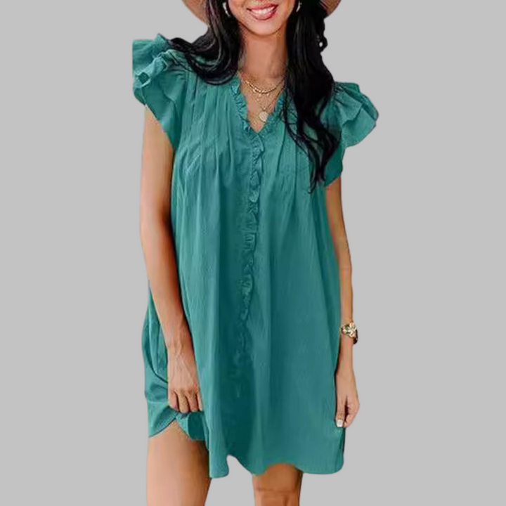 MARCElla™ - Relaxed V-Neck Ruffled Midi Dress
