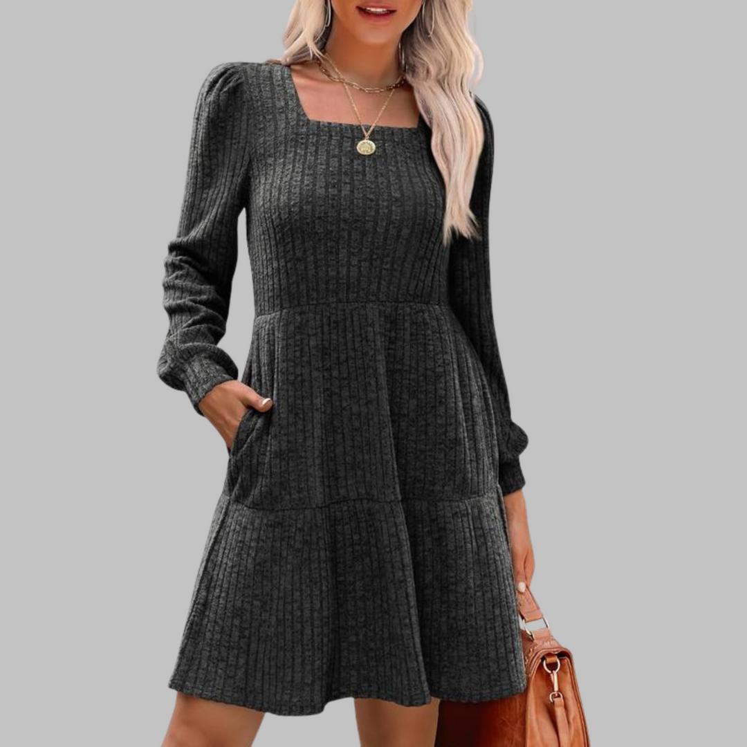 ULAN™ - Relaxed Square Neck Long Sleeve Midi Dress