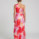Mercedes | Vestido Midi con Cuerpo Plisado de Un Hombro