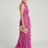 Jimena | Vestido Maxi con Cuello Alto y Volantes