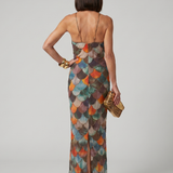 Catalina | Vestido Maxi de Patrón Escala Multicolor Ajustado