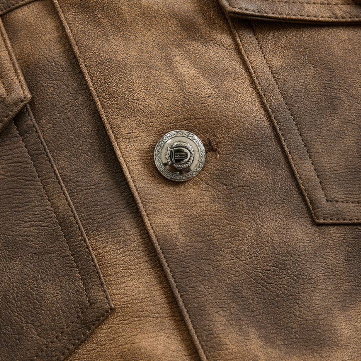 Men's Retro Distressed PU Leather Lapel Jacket - Model MTA2098H3X