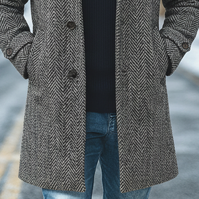 Men's Mid-Length Herringbone Blend Lapel Coat - Model MTA0605K1X