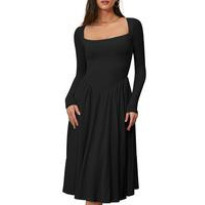 PAIGE™ - Classic Long Sleeve Square Neck Midi Dress