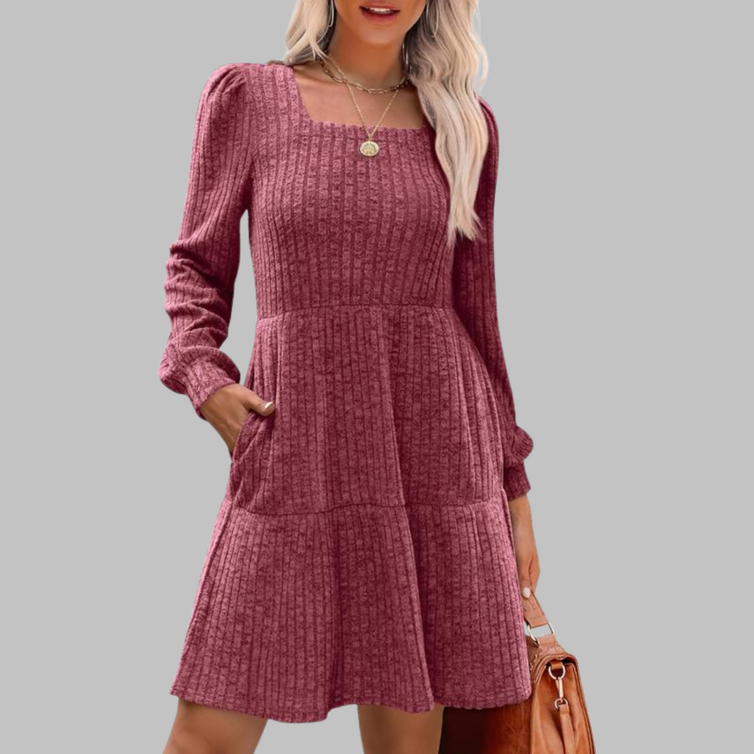 ULAN™ - Relaxed Square Neck Long Sleeve Midi Dress