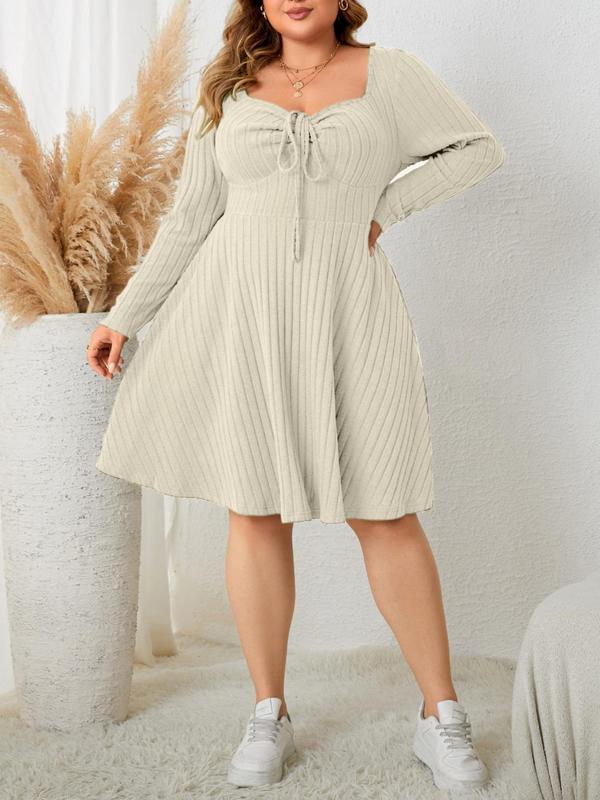 KATE™ - Plus Size A-Line Dress with Ribbed Sweetheart Neck for Autumn