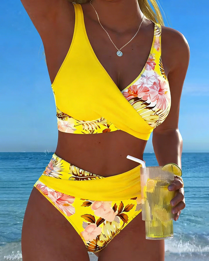 Bikini floral con abertura en el top para mujer