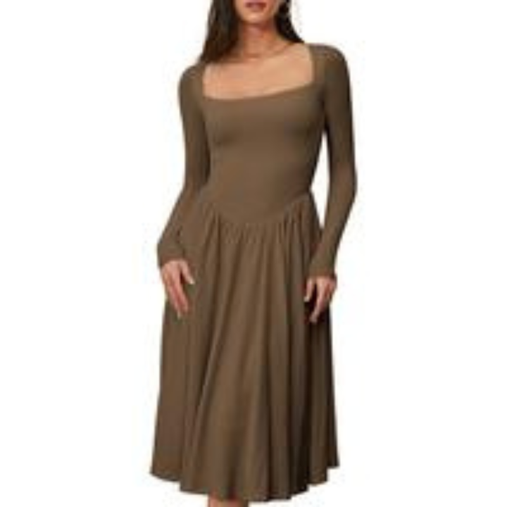 PAIGE™ - Classic Long Sleeve Square Neck Midi Dress